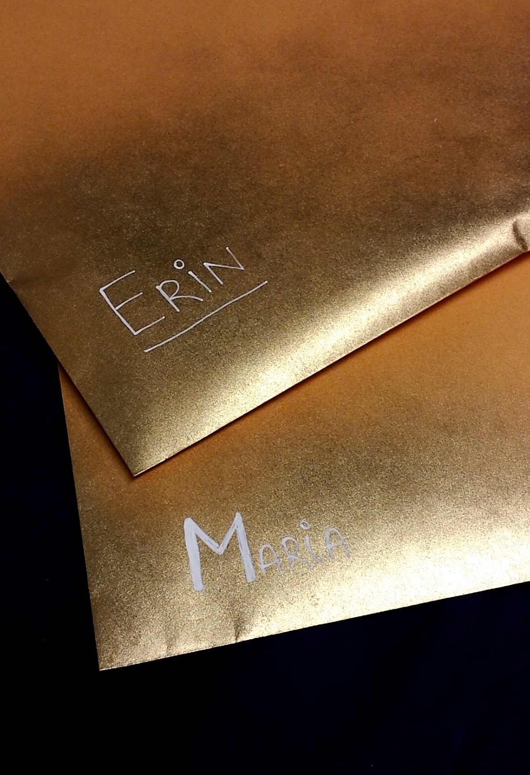 The gold motif on a manilla envelope.